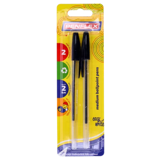 Penflex Medium Black Ballpoint Pen 2 Pack 1mm