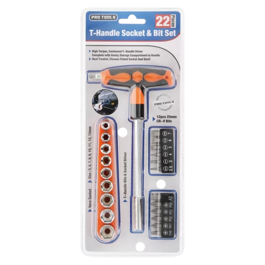 Pro Tools T-Handle Socket & Bit Set 22 Piece