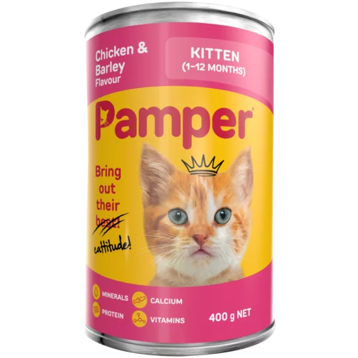 Pamper Chicken & Barley Flavoured Kitten Cat Food Can 400g