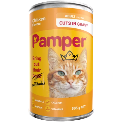 Pamper Chicken Flavoured Cut In Gravy Can 385g