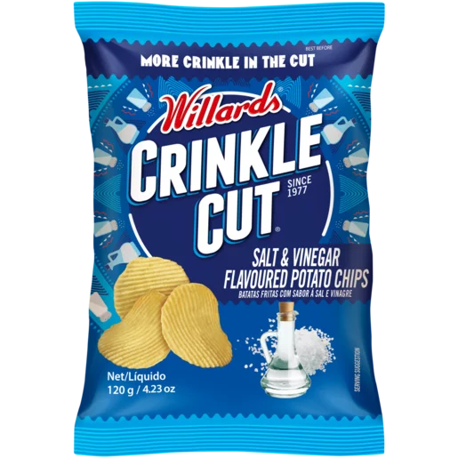 Willards Crinkle Cut Salt & Vinegar Flavoured Potato Chips 120g