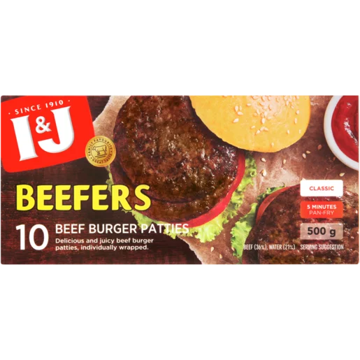 I&J Frozen Beefers Classic Beef Burger Patties 500g