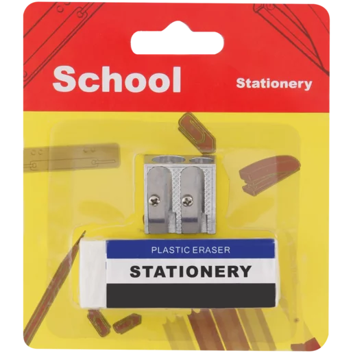 School Stationery Eraser & Double Hole Sharpener Set