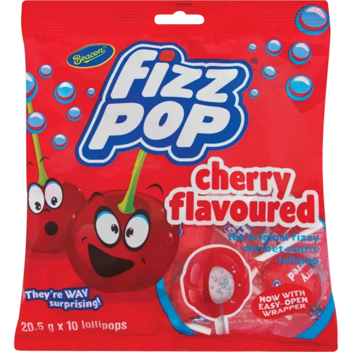 Fizz Pop Cherry Flavoured Lollipops 10 Pack