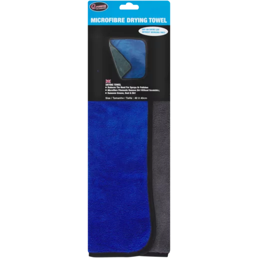 Q Premium Blue & Grey Microfibre Drying Towel 40 x 40cm