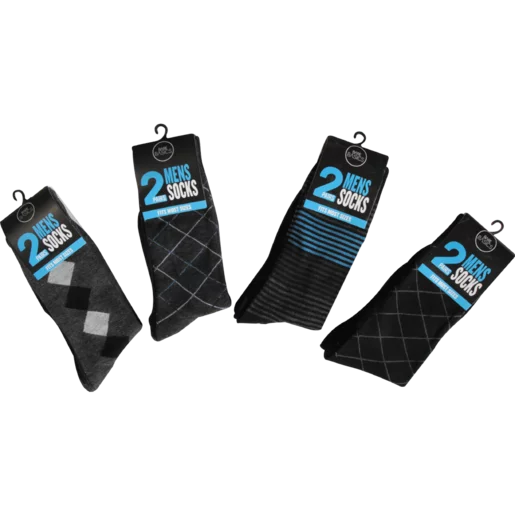 Bare Basics Mens Plain & Print Socks 2 Pack (Assorted Sizes - Single Pair)