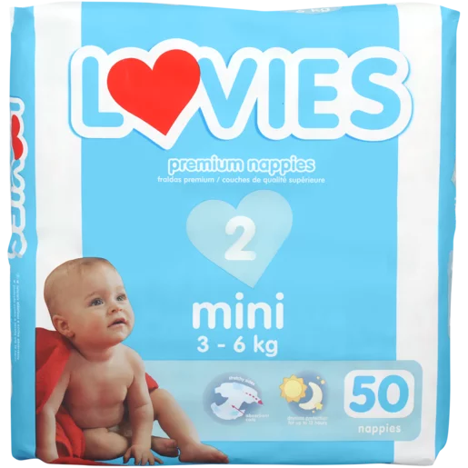 Lovies Mini Size 2 3-6kg Premium Nappies 50 Pack