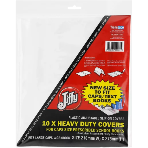 Jiffy Transparent Adjustable Heavy Duty Plastic Book Covers 210mm x 275mm 10-Pack