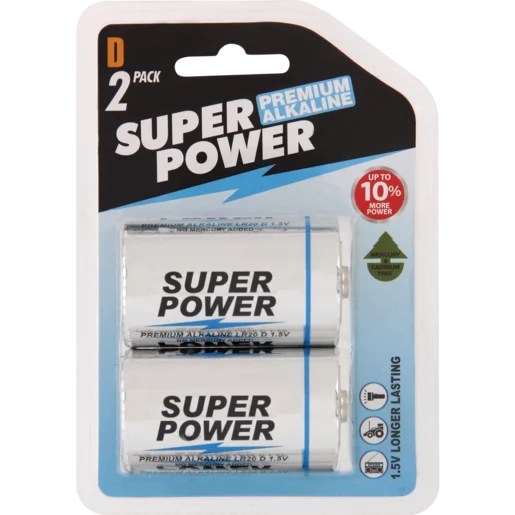 Super Power D Premium Alkaline Batteries 2-Pack