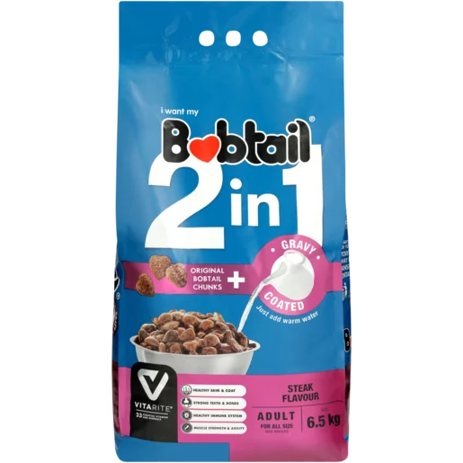 Bobtail 2-In-1 Steak Flavoured Adult Dog Food In Gravy 6.5kg