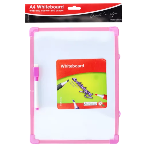 Pink A4 Whiteboard with Marker and Eraser
