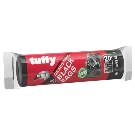 Tuffy 20 Pack Drawstring Black Bags 750mm x 900mm