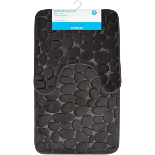 Essentials Grey Embossed Foam Bathmat Set 2 Piece