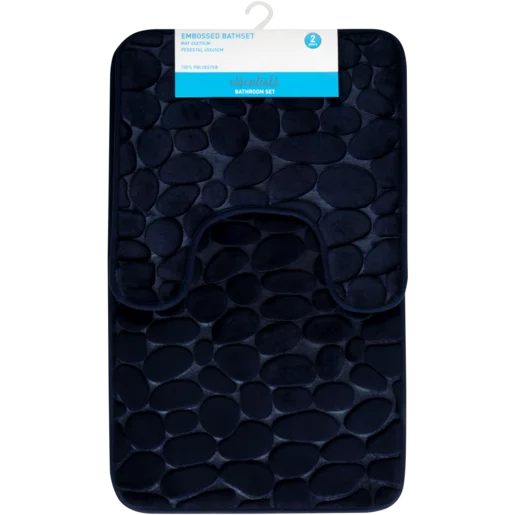 Essentials Navy Embossed Foam Bathmat Set 2 Piece