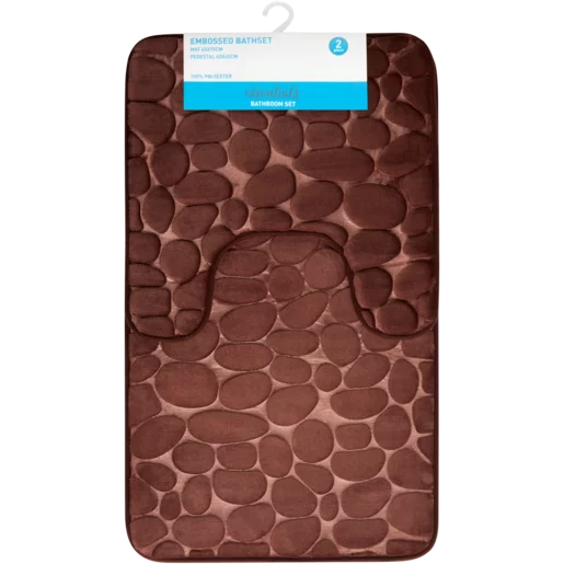 Essentials Brown Embossed Foam Bath Mat Set 2 Piece