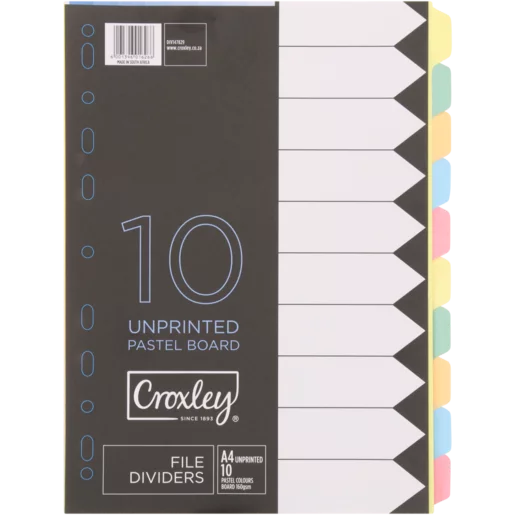 Croxley A4 Multicoloured Pastel Unprinted File Dividers 10 Pack (Colour May Vary)