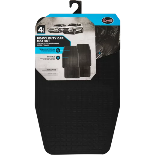 Q Premium Black Rubber Heavy Duty Car Mat Set 4 Piece