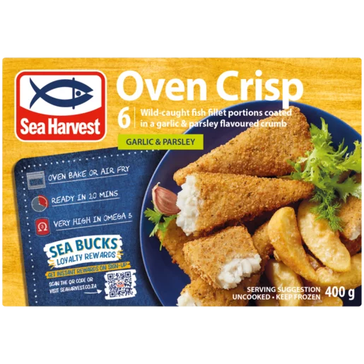 Sea Harvest Oven Crisp Garlic & Parsley Frozen Crumbed Fish Fillet Portions 400g