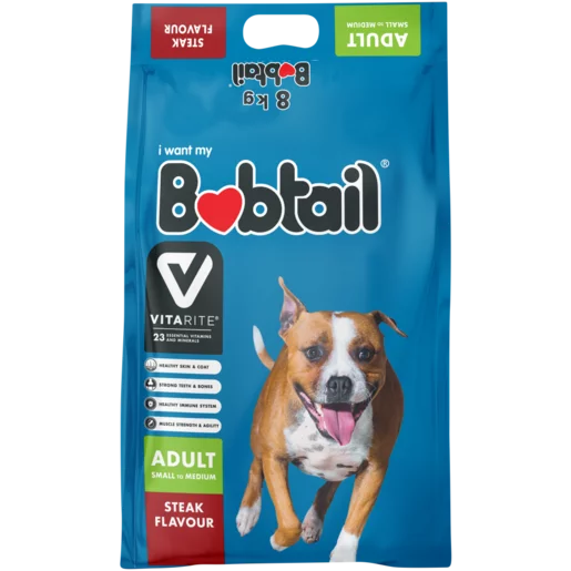 Bobtail Steak Flavour Small-Medium Adult Dry Dog Food 8kg