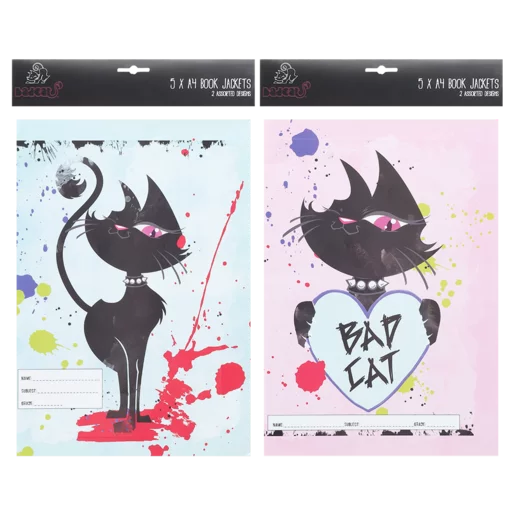 Creative Stationery Bad Cat A4 Book Jackets 5 Pack (Design May Vary)