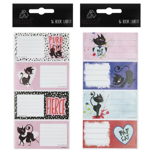 Creative Stationary Bad Cat Book Labels 16 Pack (Design May Vary)
