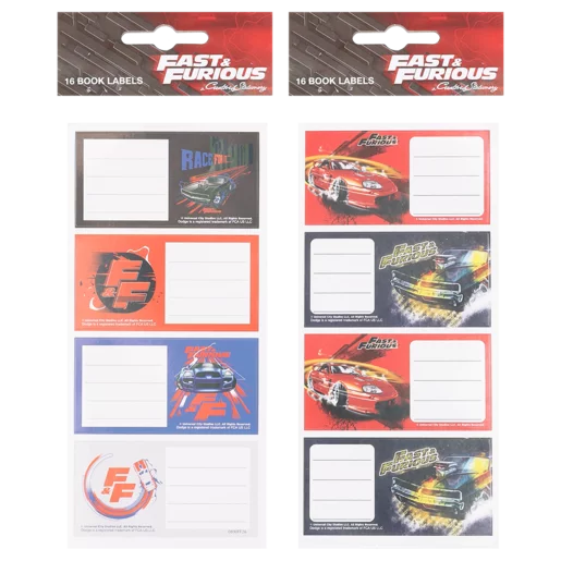 Fast & Furious Book Labels 16 Pack (Design May Vary)
