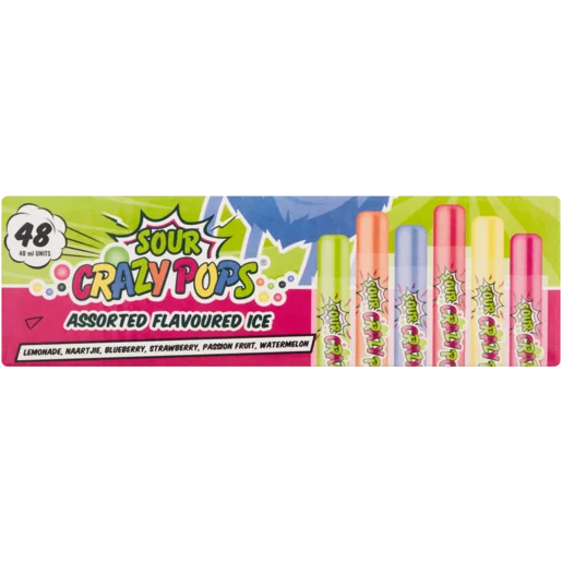 Crazy Pops Sour Assorted Flavoured Ice Pops 48 x 40ml
