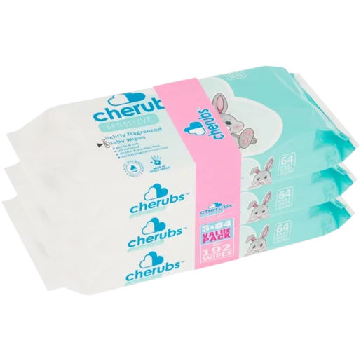Cherubs Sensitive Lightly Fragranced Baby Wipes 3 x 64 Pack