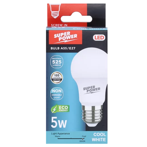 Super Power Cool White A55/ES LED Screw-in Globe 5W