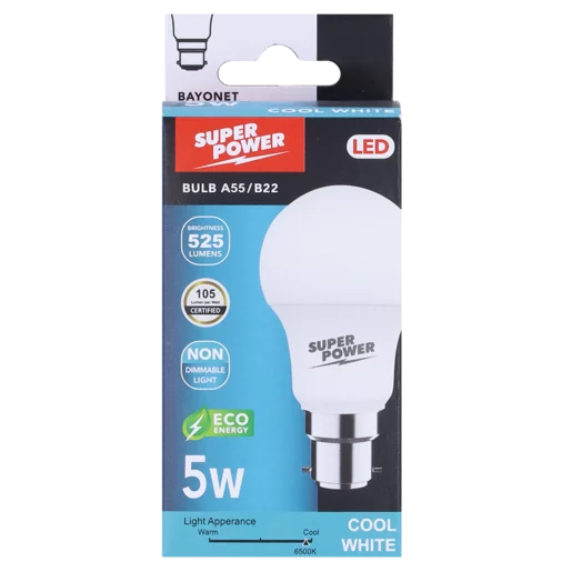 Super Power A55 Cool White BC LED Bayonet Globe 5W