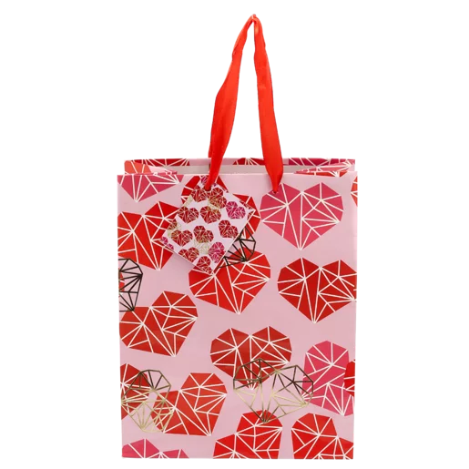Valentine's Day Medium Geometric Hearts Foil Gift Bag