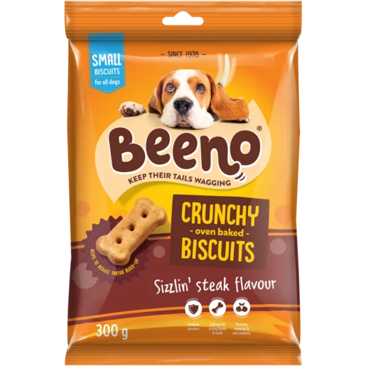 BEENO Sizzlin’ Steak Flavour Crunchy Oven Baked Dog Biscuits 300g