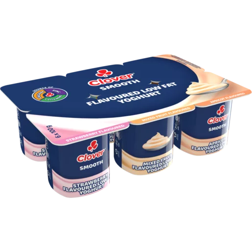 Clover Strawberry, Mixed Fruit & Apricot Flavoured Low Fat Smooth Yoghurt 6 x 100g