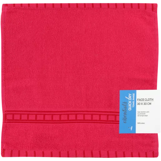 Essentials Quick Dry Cerise Face Cloth 300mm x 300mm