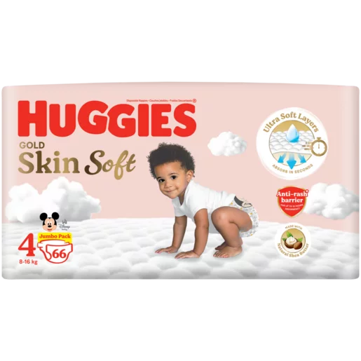 Huggies Gold Size 4 Skin Soft Disposable Nappies 66 Pack