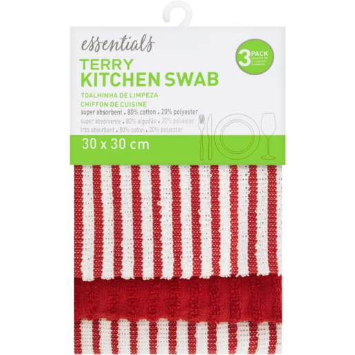 Essentials Terry Kitchen Swab 3 Pack (Colour May Vary)