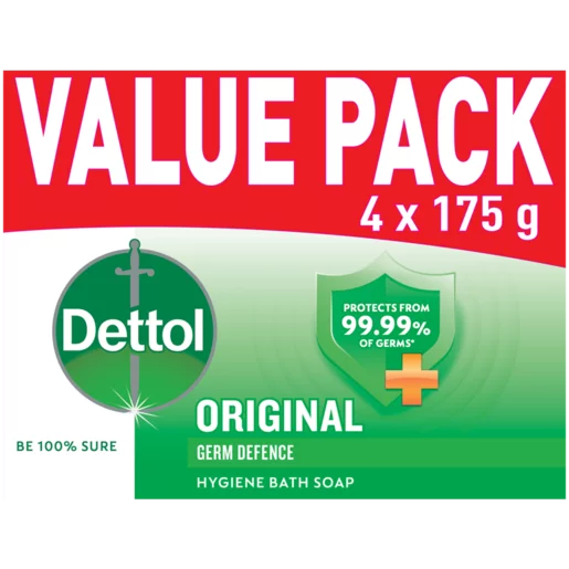 Dettol Original Hygiene Bath Soap Bar 4 x 175g