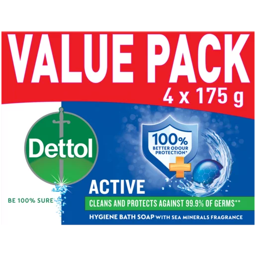 Dettol Active Hygiene Bath Soap Bar 4 x 175g