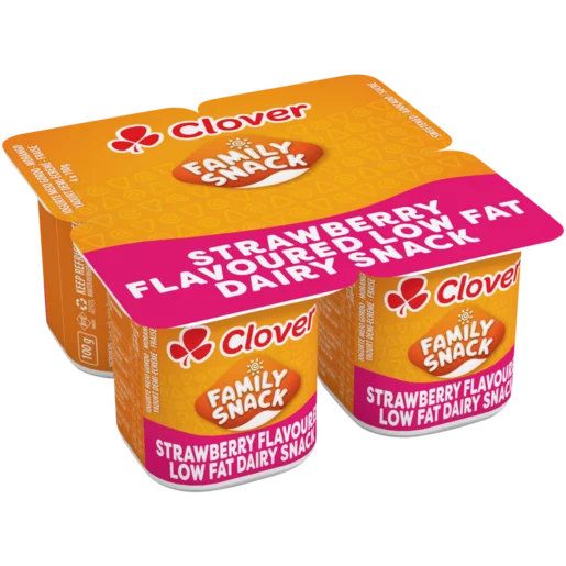 Clover Family Snack Strawberry Flavoured Low Fat Dairy Snack 4 x 100g