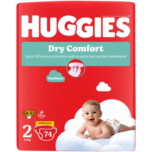 Huggies Dry Comfort Size 2 Disposable Nappies 74 Pack